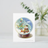 sneeuwwereldbol met sneeuwpop en kerstboom feestdagenkaart (Staand voorkant)