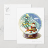 sneeuwwereldbol met sneeuwpop en kerstboom feestdagenkaart (Voorkant / Achterkant)