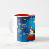 Sneeuwwereldbol met sneeuwzang tweekleurige koffiemok (Voorkant links)