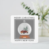 SneeuwWereldbol met Vintage-auto en kerstboom Feestdagenkaart (Staand voorkant)