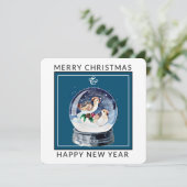 SneeuwWereldbol met vogels | Kerstfeestdag Kaart (Staand voorkant)