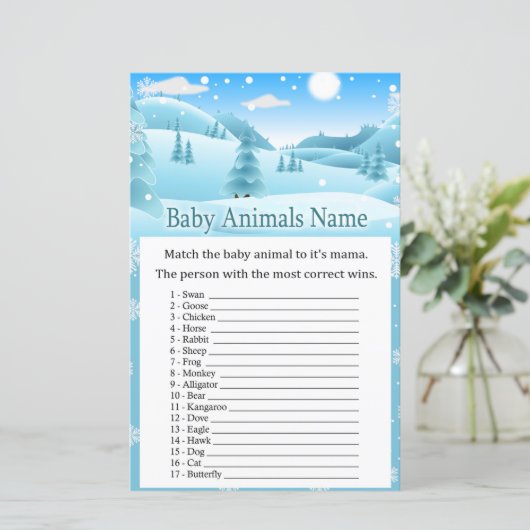 Sneeuwwinter Baby Dieren Naam Game (Staand voorkant)
