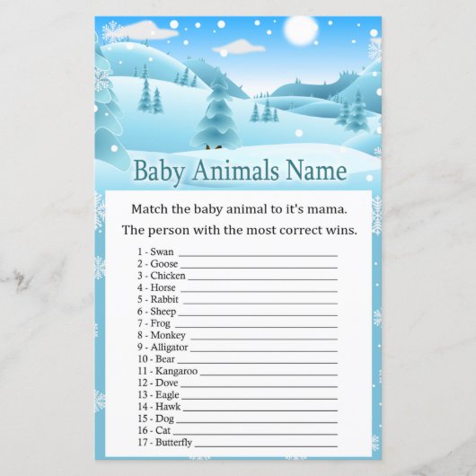 Sneeuwwinter Baby Dieren Naam Game (Voorkant)