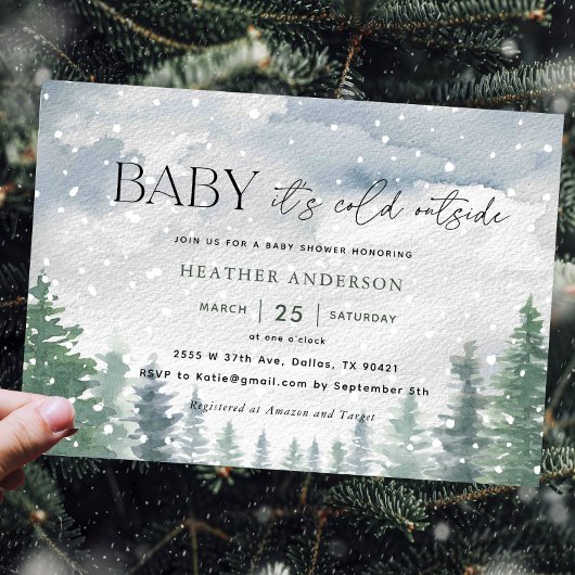 Sneeuwwinter Baby Het is koud buiten Baby shower Kaart