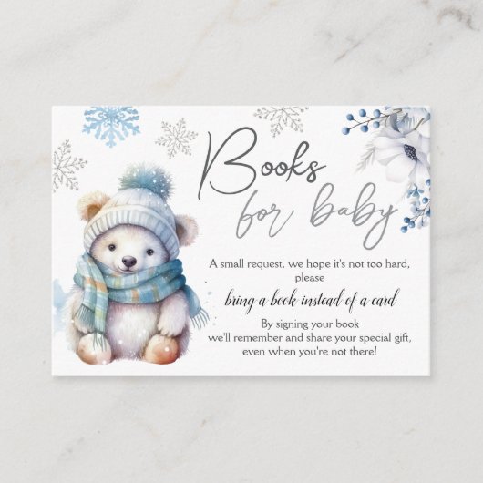 Sneeuwwinter Baby shower Boeken voor Baby Informatiekaartje