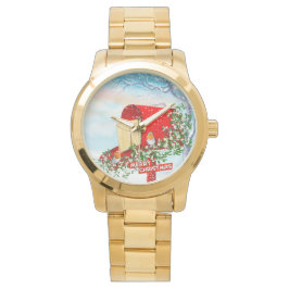 Sneeuwwinter Kerstvogels en rode postbus Mannen Horloge