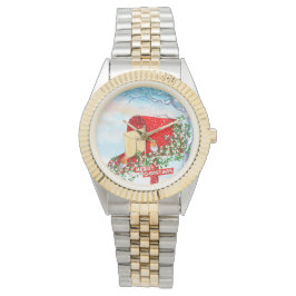 Sneeuwwinter Kerstvogels en rode postbus Mannen Horloge