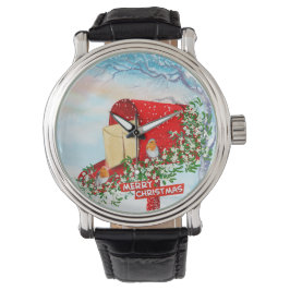 Sneeuwwinter Kerstvogels en rode postbus Mannen Horloge