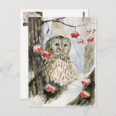Sneeuwwinter met gestreepte uil briefkaart (Voorkant / Achterkant)