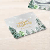 Sneeuwwinterbomen met prettige kerstvakantie onder kartonnen onderzetters (Schuin)