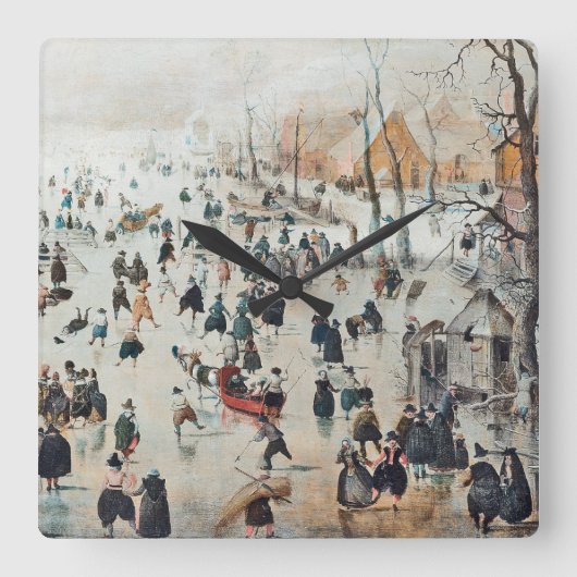 sneeuwwinterHolland Ice Skating 1600 Wall Clock Vierkante Klok (Voorkant)