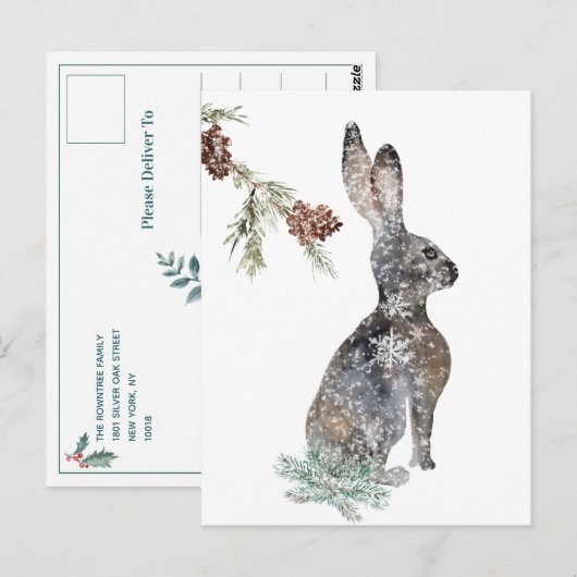 sneeuwwinterkonijn onder een Waterverf Briefkaart (Voorkant / Achterkant)