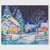 Sneeuwwinterlandschap. Landhuis. Kerstmis Cadeaupapier (Vlak)