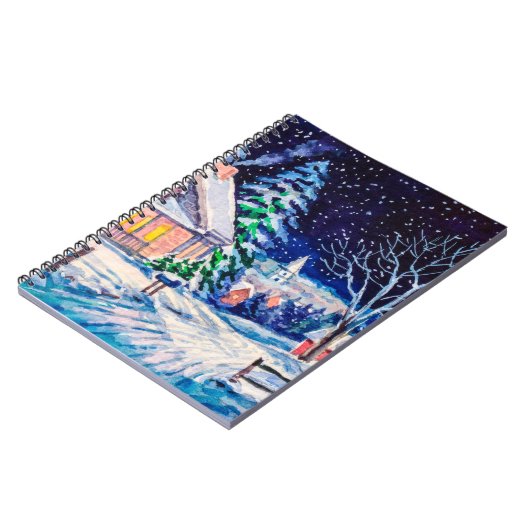 Sneeuwwinterlandschap. Landhuis. Kerstmis Notitieboek (Linkerzijde)