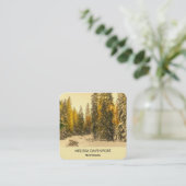 Sneeuwwinterpad met pijnbomen Foto Vierkante Visitekaartje (Staand voorkant)