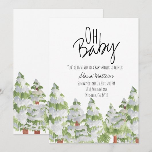 Sneeuwwinteruitnodiging voor babydouche kaart (Voorkant / Achterkant)