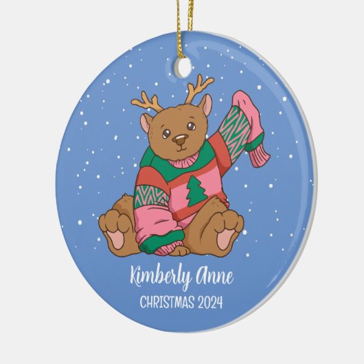 Sneeuwwintervakantie met Beer kerstmis Keramisch Ornament (Links)