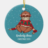 Sneeuwwintervakantie met koortsluiaard keramisch ornament (Voorkant)