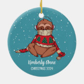 Sneeuwwintervakantie met koortsluiaard keramisch ornament (Achterkant)