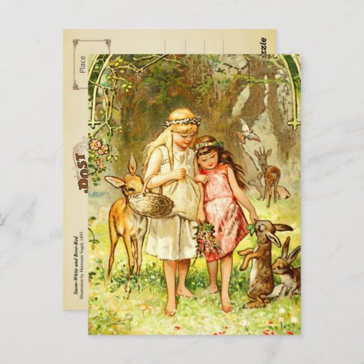 Sneeuwwit en Roos-rood Briefkaart (Voorkant / Achterkant)