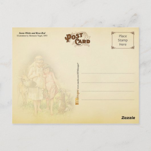 Sneeuwwit en Roos-rood Briefkaart (Achterkant)