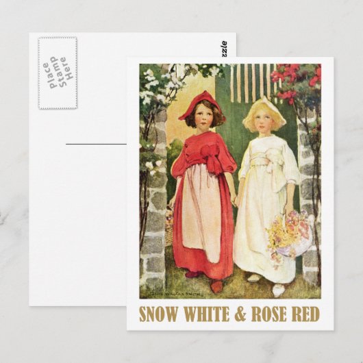 Sneeuwwitje en Roos Rood Briefkaart (Voorkant / Achterkant)