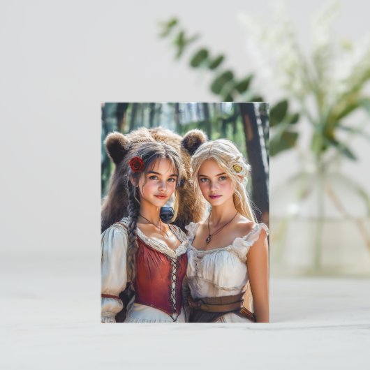 Sneeuwwitje en Roos-rood met het Beer Briefkaart (Staand voorkant)