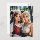 Sneeuwwitje en Roos-rood met het Beer Briefkaart (Voorkant / Achterkant)