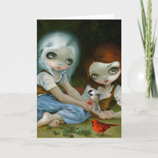 Sneeuwwitje en Roos rood Wenskaart Kaart (Voorkant)