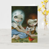 Sneeuwwitje en Roos rood Wenskaart Kaart (Gele Bloem)