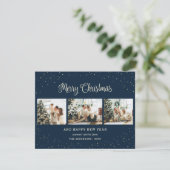 Sneeuwwitje Modern Blauw Fotocollage Kerst Kaarten (Staand voorkant)