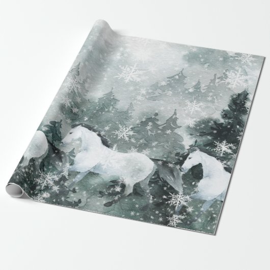 Sneeuwwitje paarden Winter Woodland Mountain Fores Cadeaupapier (Uitgerold)