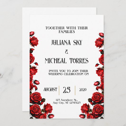 Sneeuwwitje Rode Rozen Bruiloft Kaart (Voorkant / Achterkant)