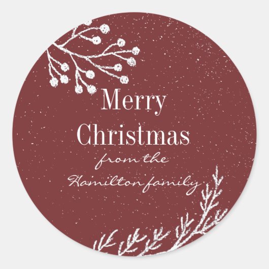 Sneeuwwitje takken kleur bewerkbaar ronde sticker (Voorkant)