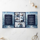 Sneeuwwitje Winter Bos Fotocollage Marine bruiloft Drieluik Uitnodiging (Binnen)