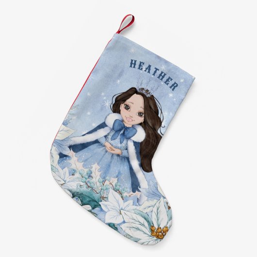 Sneeuwwitje Winter Zwart Haired Prinses Kleine Kerstsok (Voorkant (Hangend))