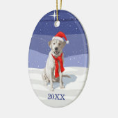 Sneeuwwitlabrador Retriever Santa Hat & Scarf Keramisch Ornament (Links)