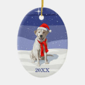 Sneeuwwitlabrador Retriever Santa Hat & Scarf Keramisch Ornament (Voorkant)