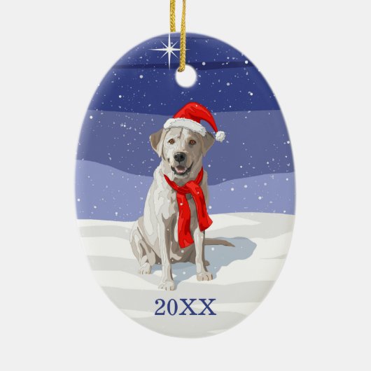 Sneeuwwitlabrador Retriever Santa Hat & Scarf Keramisch Ornament (Achterkant)