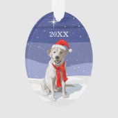 Sneeuwwitlabrador Retriever Santa Hat & Scarf Ornament (voorkant)