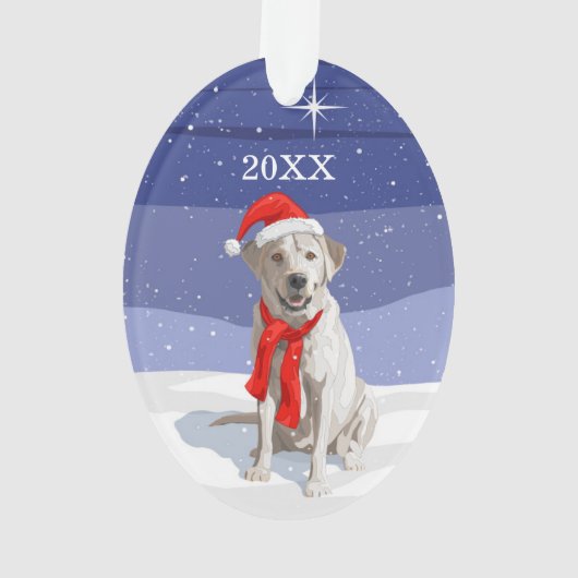 Sneeuwwitlabrador Retriever Santa Hat & Scarf Ornament (achterkant)