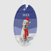 Sneeuwwitlabrador Retriever Santa Hat & Scarf Ornament (voorkant)