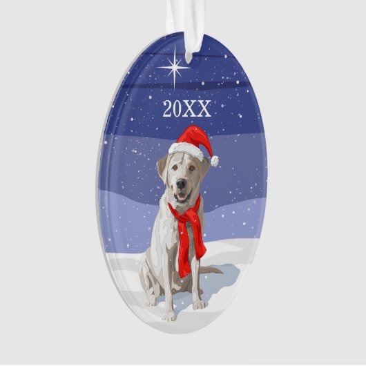 Sneeuwwitlabrador Retriever Santa Hat & Scarf Ornament (voorkant)