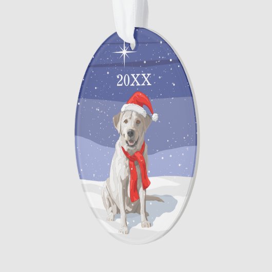 Sneeuwwitlabrador Retriever Santa Hat & Scarf Ornament (voorkant)