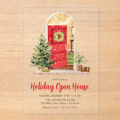 Sneeuwwitte Rode Deur Kerst Open Huis Acryl Uitnodigingen (Voorkant)