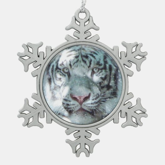 Sneeuwwittijger Tin Sneeuwvlok Ornament (Voorkant)