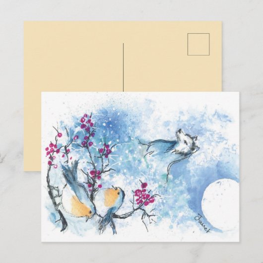 Sneeuwwolf en Briefkaart van robins (Voorkant / Achterkant)