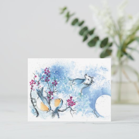 Sneeuwwolf en Briefkaart van robins (Staand voorkant)