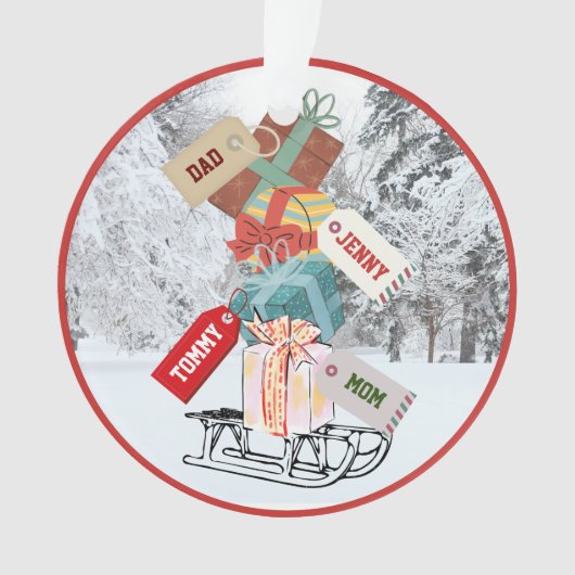 Sneeuwwoud met kerstcadeautjes Naam Cute  Ornament (voorkant)
