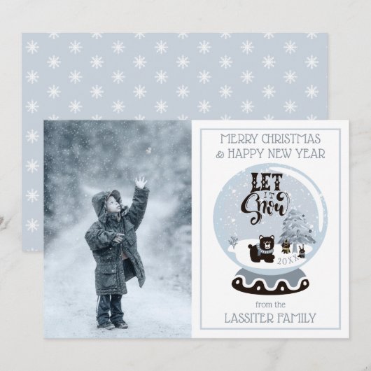 Sneeuwwoud met Wereldbollen kerst laat het sneeuwe Feestdagenkaart (Voorkant / Achterkant)
